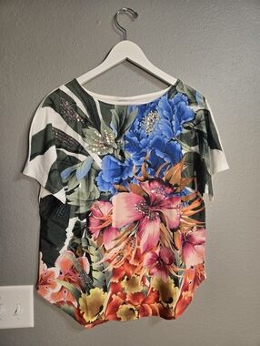 Chico's Tropical Floral Sequin Top Size Medium